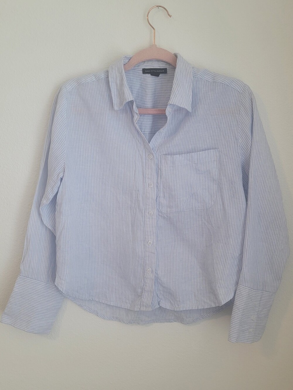 Saks Fifth Avenue Light Blue and White Striped Button-Down Shirt